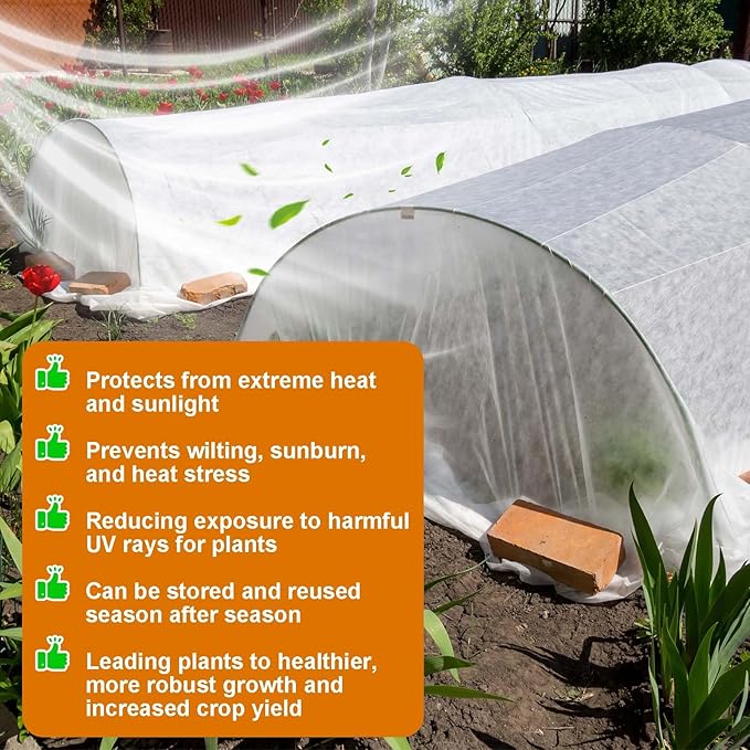 Plant Sun Protection Cloth, 10 x 12 Ft Non-Woven Garden Shade Cloth Cover White Refraction Sunshade Fabric Blanket Outdoor Bug Netting Sun Block for Protecting Vegetable Seedling from Direct Sunlight