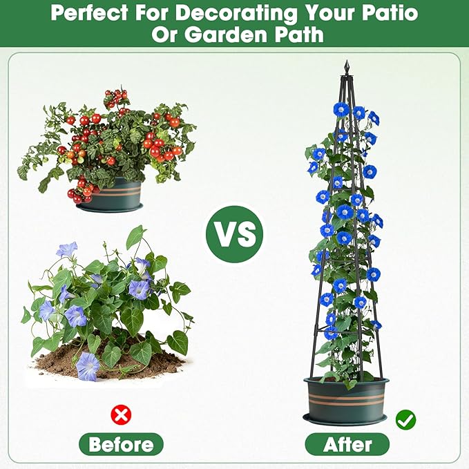Obelisk Trellis for Climbing Plants, 6 FT Garden Trellises with 16mm Thickened Plastic-Coated Metal Pipes, Trellis for Climbing Potted Plant Vine Flower Rose Vegetable Tomato Cucumber Outdoor Indoor