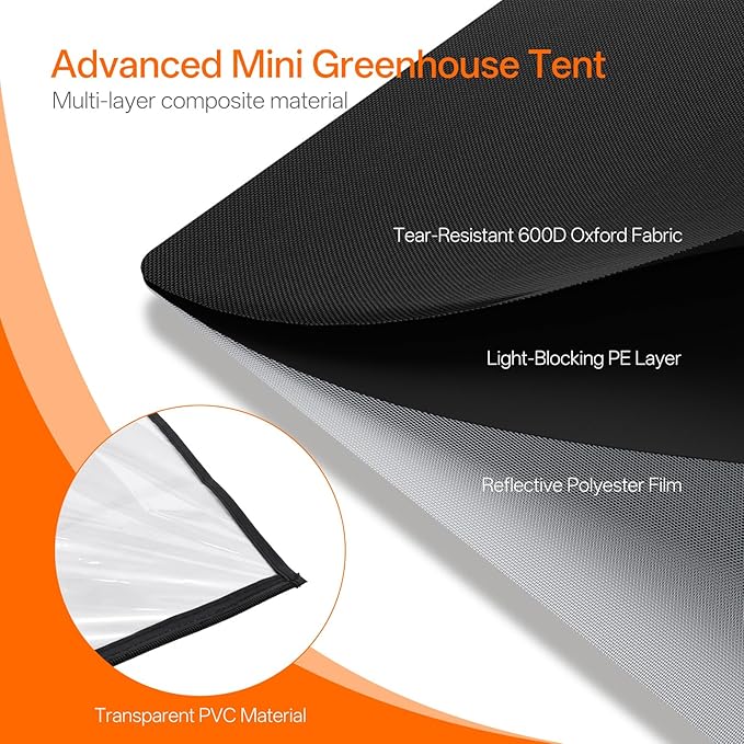Bstrip Indoor Greenhouse with Grow Light, GM3 Small Grow Tent with Oxford Fabric, Waterproof Base Mat & Ventilation Windows for Seed Starting & Plant Growth, 18W Grow Light with Timer, 23.8x15.7x20.5