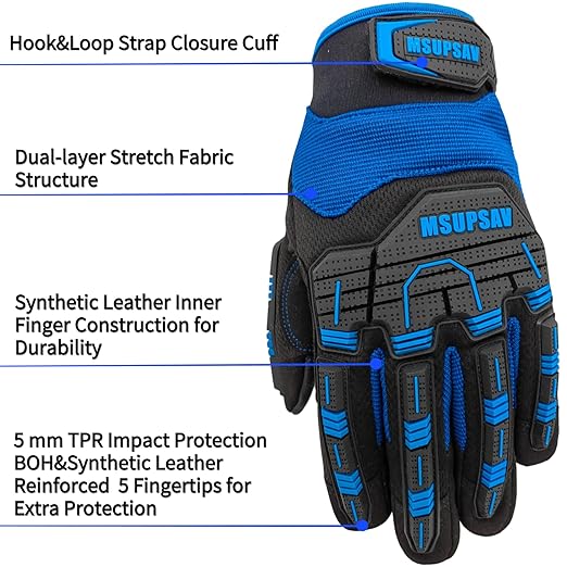 All-purpose Work Gloves for Men,Safety Impact Protection Mechanics Working Glove with Touch Screen,Medium,Blue+Black