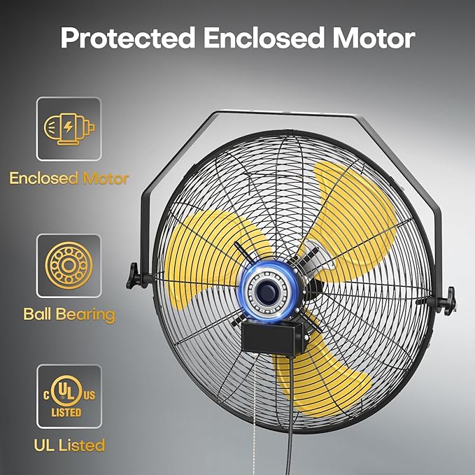 VINICAYA 20 Inch Industrial Wall Mount Fan, 5200 CFM Industrial Metal Wall Fans with Poweful Motor, 3 Speed, Heavy Duty Construction Indoor for Warehouse, Workshops, and Garage, UL Listed