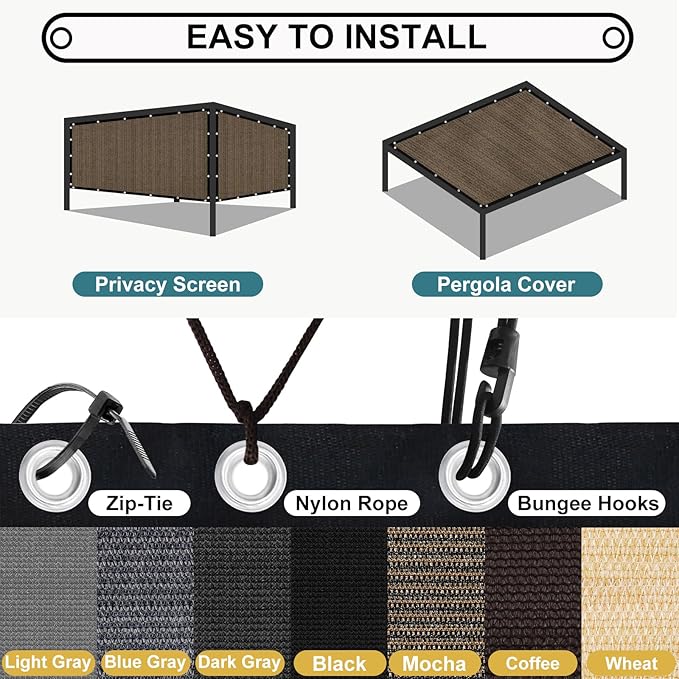 Shade&Beyond Customized Size 90% Sun Shade Cloth with Grommets, 10' X 14' Pergola Shade Cover Canopy, Mesh Tarp Sun Screens for Patio, Outdoor, Garden, Backyard, Mocha