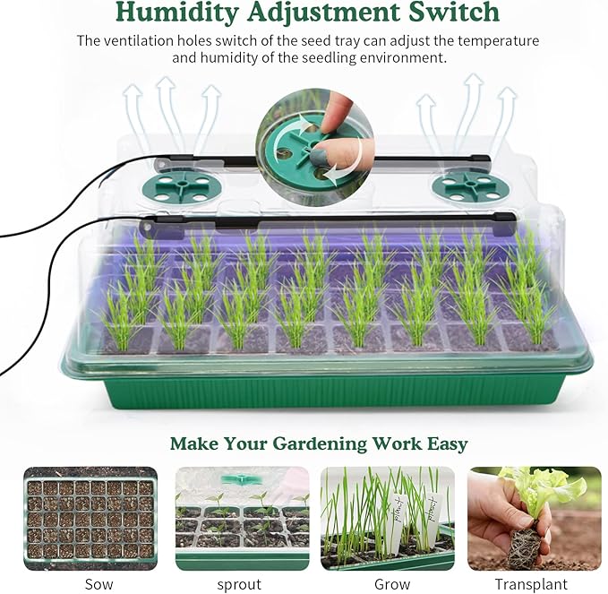 MQUPIN 80-Cell Seed Starter Tray with Grow Light, 2-Pack Adjustable Brightness Seed Starter Kit with Humidity Dome,Smart Timer,Watering Sprayer,Seeder,Plant Germination Kit for Seeds Growing