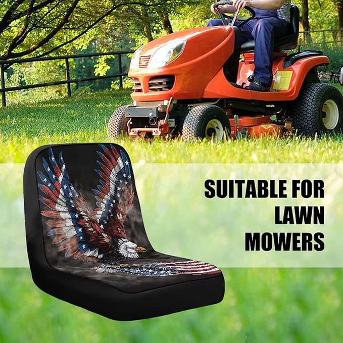 Eagle and Flag Riding Lawn Mower Seat Cover for Tractor Accessories, Lawnmower Parts Compatible with Cub Cadet, Lawn Tractor Seat Cover,Mower Seat Cushion
