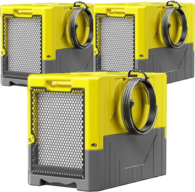 190 Pints High Efficiency Commercial Dehumidifier for Basements-6000 Sq.Ft. Industrial Grade Dehumidifiers with Pump & Drain Hose for Crawl Spaces Water Damage Restoration-Light Yellow-3PC