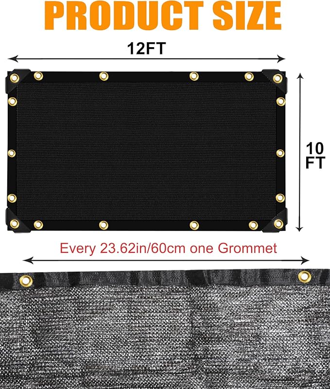 E.share 40%-50% Black Sun Shade Cloth Outdoor - 10Ft X 12Ft Garden Shade Netting with Grommets for Greenhouse, Plant Covers, Patio, Chicken Coop, Barn & Kennel