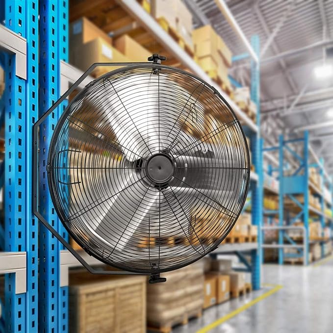 Simple Deluxe 24 Inch Industrial Wall Mount Fan, 3 Speed Metal Fan for Warehouse, Greenhouse, Workshop, Patio, Factory and Basement, Black, 2 Pack