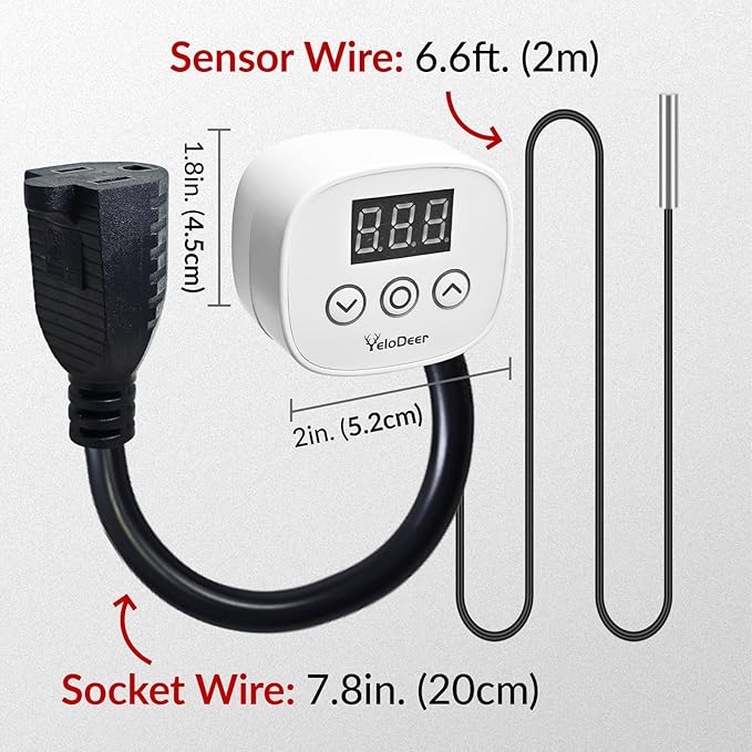 Digital Temperature Controller Outlet, Plug in Thermostat Switch 34-140°F, Timer Range 0h-10h,for Pipe Heating Reptile Greenhouse Aquarium Brewing Seedling Breeding and Hatching 110-120V 10A