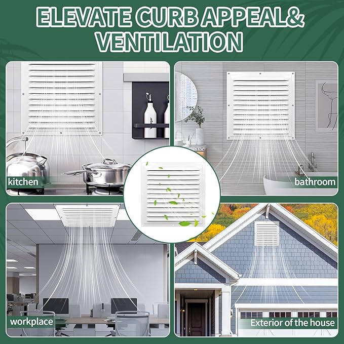 (White 1 Pack 12" x 12"Inch) Gable Vents, Aluminum Walls, Lofts, Garages etc with Screened Metal Shed Vents, Outdoor House Loft Ceiling Reinforced Square Vents Shutters Exterior Grille (Gloss)