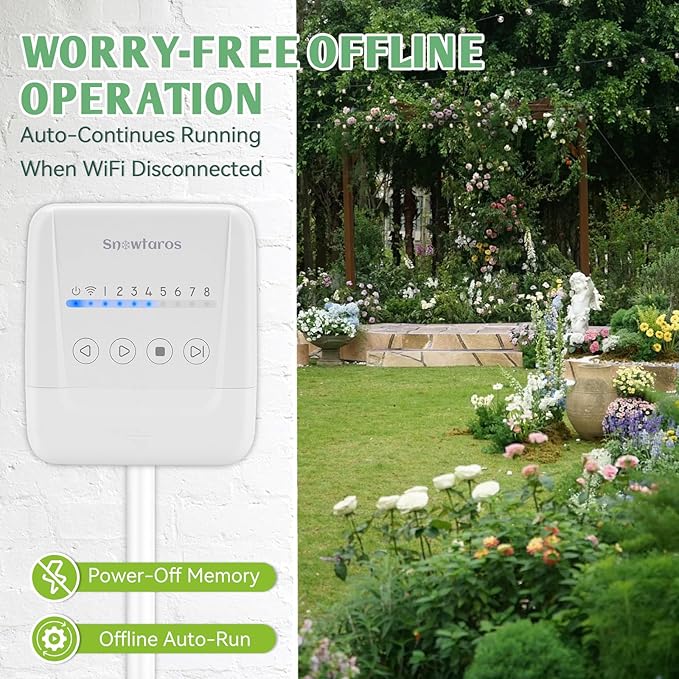 Snowtaros WiFi Smart Sprinkler Controller (8 Zone), Irrigation Controller with APP Control, Local Weather Intelligence, Rain Delay, 24VAC Compatible, Easy DIY Install, Sprinkler Timer for Garden Yard