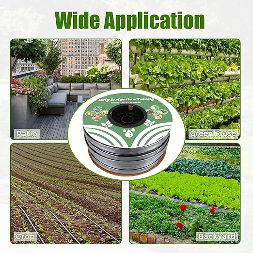 500FT 5/8" Drip Tape Irrigation Kit, 16 Mil Heavy Duty with 6" Emitter Spacing, Silver Reflective Drip Tape Helps Prevent Pecking & Biting Damage, Heat-Safe for Seedlings, Reinforced PE Material