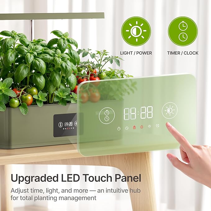 SUNCOZE Hydroponics Growing System Kit with 24W Dimmable Grow Light, 12 Pods Indoor Herb Garden with Timer & Local Time Setting, Adjustable Height, Smart Countertop Garden for Home & Kitchen, Green
