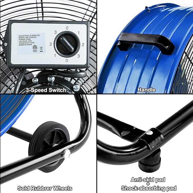 Bestronair 24 Inch High Velocity Drum Fan, 8100CFM Heavy Duty Industrial Floor Fan for Garage, 360° Tilt Metal Shop Fans with 3 Speeds for Warehouse, Factory, Commercial, Basement, Workshop, Gym