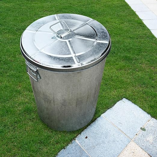 Plexon 20 Gallon Metal Trash Can with Lid Outdoor Large Trash Bin Galvanized Steel Garbage Can for Farm Garage Patio Ash Bucket Bird Seed Storage Can Heavy Duty Round Container