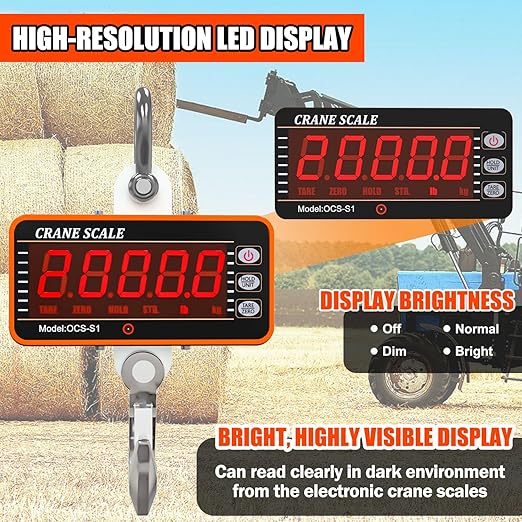 YATOINTO 1000kg/2000lb Digital Crane Scale Heavy-Duty Industrial Hanging Scale with Remote Control Smart Type LED Display CE Certified Electronic Weighing Crane Scale (Orange)