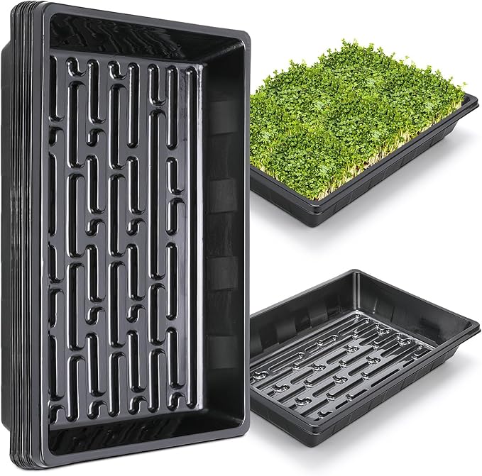 Sckee Upgraded 5 Pack Plant Growing Trays Seed Starting Tray Microgreens Growing Trays Seedling Plant Germination Starter Tray Transplant Fodder Flats, No Holes, No Leakage, Reusable (1017)