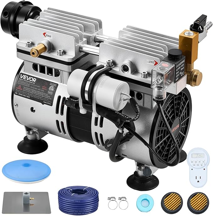 VEVOR Pond Aerators, 5.2CFM Aeration System for Lakes up to 3 Acres, 3/4 HP Air Compressor, 1 Diffuser & 100' Weighted Tubing, Outdoor Pond Aeration Pump for Deep Water Oxygen Circulation
