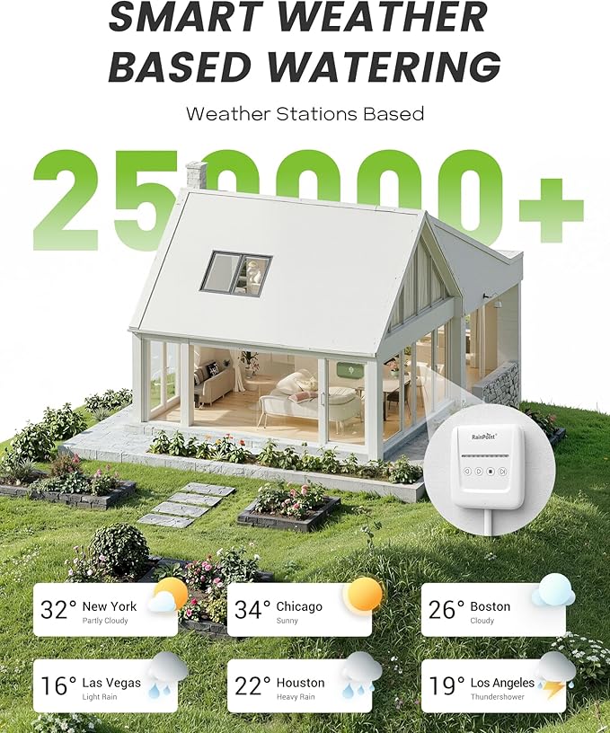 RAINPOINT Smart Sprinkler Controller, WiFi Sprinkler Controller 8 Zone-Local Weather Intelligence, Programmable Smart Irrigation System with APP Remote Control, Rain Skips, Rain Sensor Compatibility