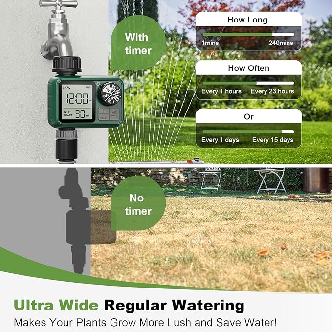 Water Timer for Outdoor Garden Hose, Sprinkler Timer for Garden Faucet with Auto/Manual/Rain Delay Mode, Sprinkler Irrigation Controller for Yard Lawn