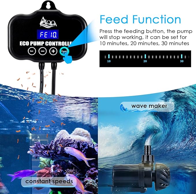 AQQA Controllable Aquarium Water Pump,45W 12000GPH Circulation Make Wave/Feed Mode/20 Options Flow Adjustable, Amphibious Submersible or Land Powerful Return Pump for Saltwater & Freshwater