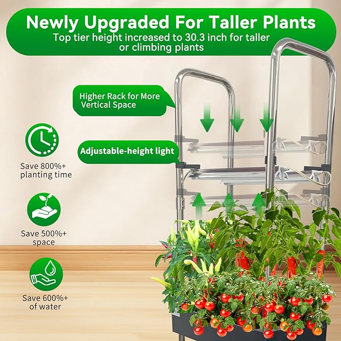 3-Tier Hydroponics Growing System Kit, 60-Pod Indoor Garden with Adjustable Full-Spectrum LED Grow Light, Auto Water Circulation Smart Growing System for Herbs, Vegetables & Climbing Plants
