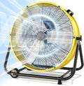LifePlus 30" Industrial Drum Fan, 14000 CFM High Velocity 3-Speed Heavy Duty Metal Air Circulator with 360° Tilt, Casters Handle for Warehouse Factory workshops Patios Garage, Yellow