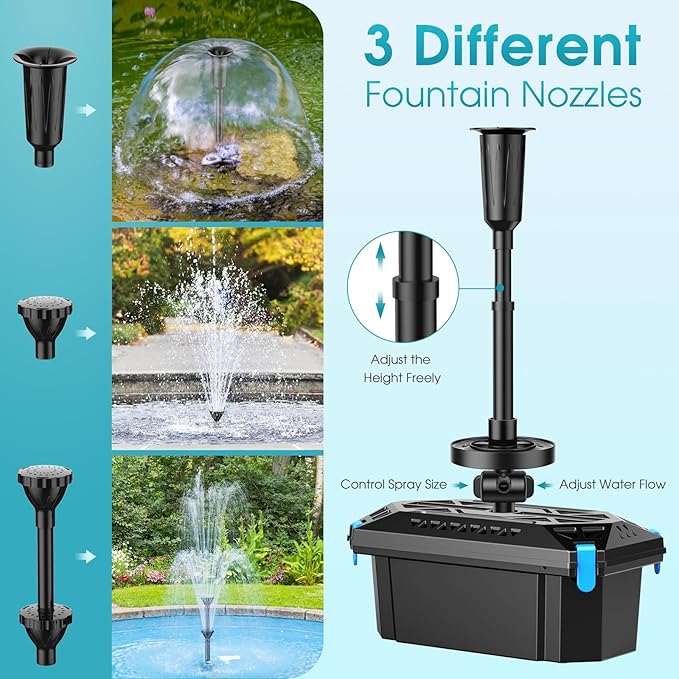 POPOSOAP Pond Filter with Fountain Kits, 660GPH Pond Pump Filter Built-in RGB LED Lights with Remote Controller, Pond Filters for Outdoor Ponds Clean, Clear and Water Features P2326D