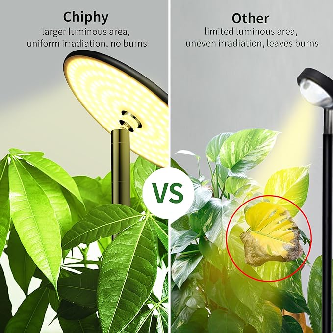 chiphy 69" Full Spectrum Grow Light for Indoor Plants, 40W Tall Plant Lights with Tray, 4/8/12H Timer, 10 Level Dimmable Brightness, Heights Adjustable, Remote Control, Ideal for Large Tall Plants
