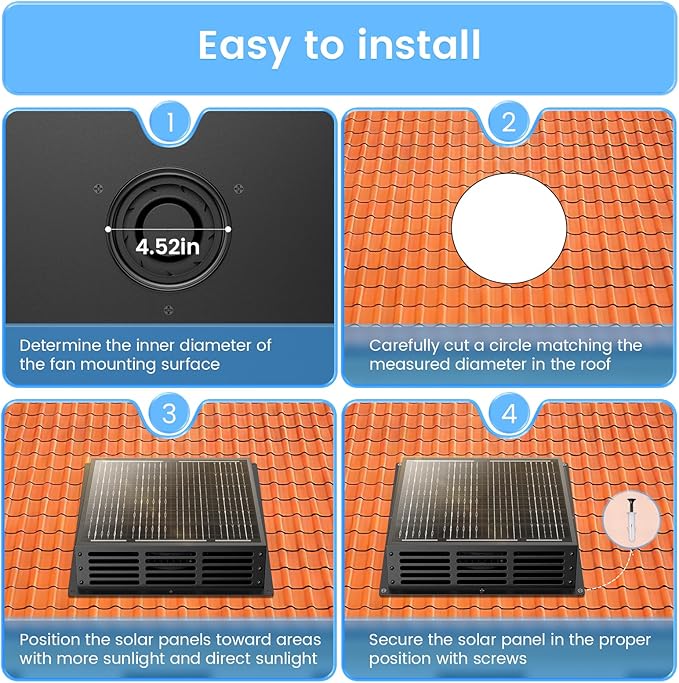 25W Solar Powered Fan, 2500RPM High CFM Roof Solar Exhaust Fan, IP67 Waterproof Solar Fan, Solar Powered Attic Fan, Solar Exhaust Fan for Home Attic, Shed, Greenhouse, Chicken Coop, Dog House