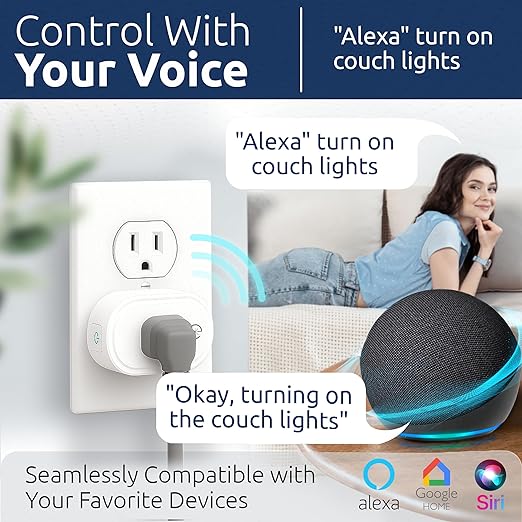 eKyro Smart Plug Energy Monitoring | Compatible with Alexa, Google Home Assistant, iPhone, Siri, Android, Power Tracking 15A 1800W, No Hub Required Energy Monitoring Outlet (Non-Monitoring, 2)