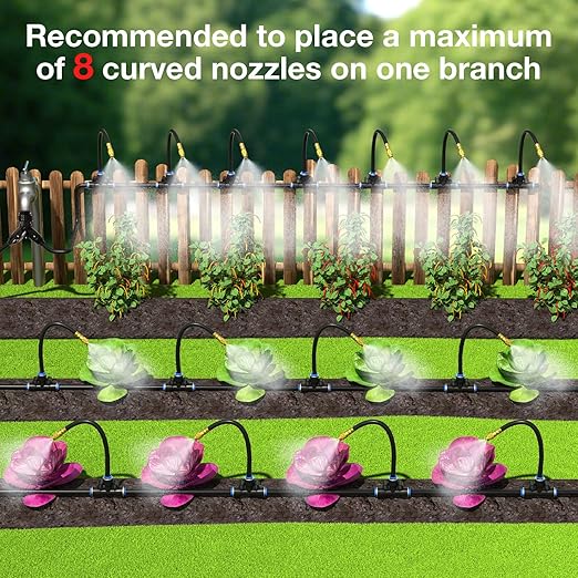 MIXC 20pcs 360° Adjustable Drip Irrigation Nozzles for 1/4" Drip Irrigation Tubing, Only 20pcs Flexible Misting Copper Nozzles and Quick-Connect Three-Way Tubing Fittings