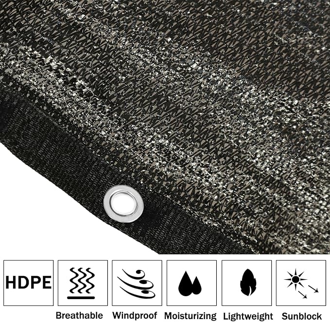 40% 20 ft X 30 ft Black Shade Cloth, Plant Cover Sun Block Screen Taped Edge with Grommets - for Outdoor Patio Tomatoes Barn Kennel Greenhouse