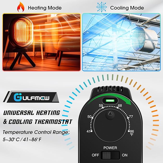 2 Pack Thermostat Outlet for Heater, One Temperature Controller Outlet with 4.9FT Power Cord, Heating and Cooling Thermostat Outlet with Temperature Probe for Space Heater, Greenhouse Fan