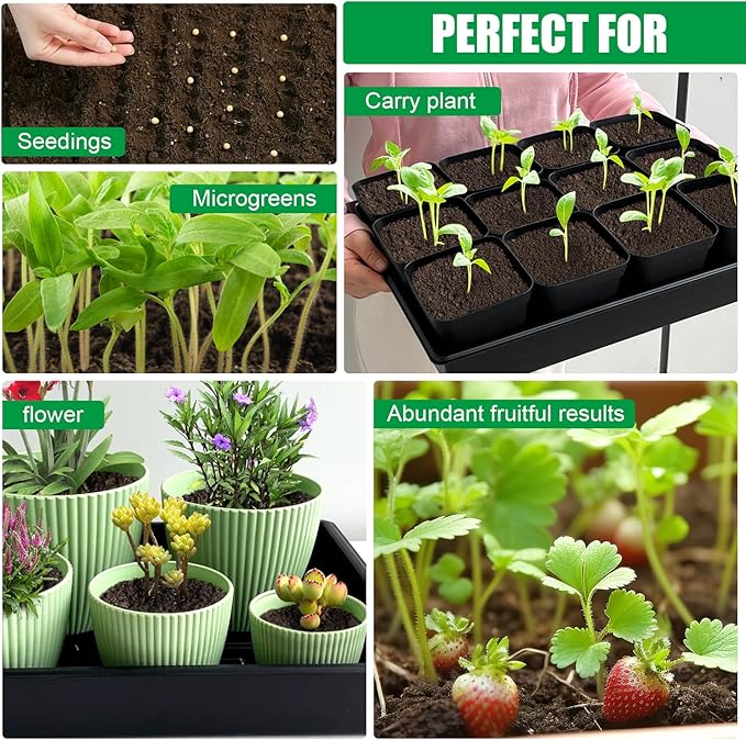 RooTrimmer Seed Starter Tray, 10 Packs Plant Tray, Durable Plastic Growing Trays, Stackable Seedling Starter Trays Perfect for Indoor, Outdoor, Greenhouses, 16.5" L x 13.2" W x 2.8" H - Black