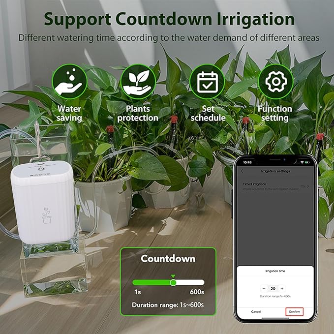 banapoy Automatic Watering System, Vacation Self Watering Drip Irrigation Kit Smart WiFi Plant Waterer, Adjustable Drip Mode, APP Control, for Indoor Office Garden Plant