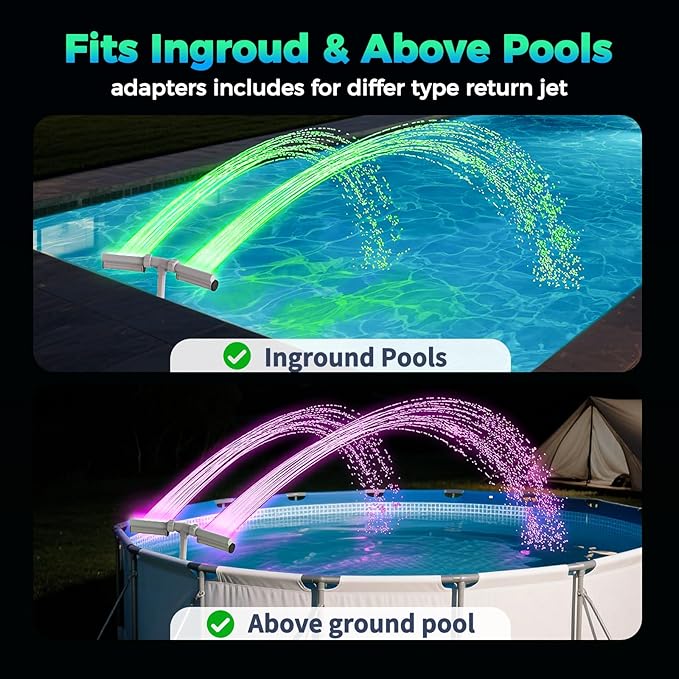 Klleyna Patented Swimming Pool Fountain with Lights - for Above&In-Ground Pools, Pool Waterfall with 7 Color LED Lights, Extend Pipe Water Cooler Sprinkler Sprayer Summer Party Decor (D- Led Light)