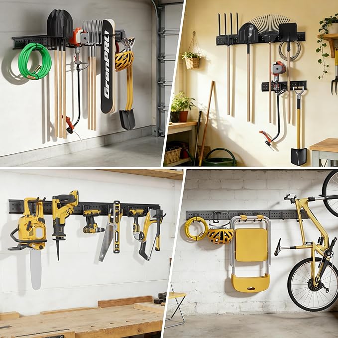 GRENPRO Garage Tool Organizer Wall Mount with 66 inches Rails and 10 Hooks, Heavy Duty Tool Rack, Garage Storage Rack For Yard Tools