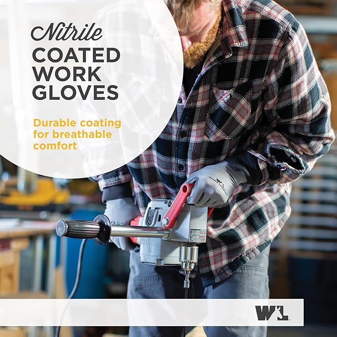 Wells Lamont Nitrile-Coated Work Gloves for Men – Abrasion & Cut Resistance – Lightweight & Breathable – Perfect for Construction, Automotive, Gardening - Blue/Grey, Large, 5 Pack