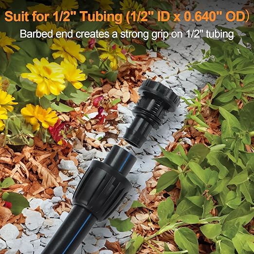 1/2 Inch Drip Irrigation End Plug Fittings, 12 Pieces 1/2'' Drip Line Barbed Locked End Cap Connectors for 1/2 Inch Irrigation Tubing (1/2" ID x 0.650" OD) for Garden Watering System