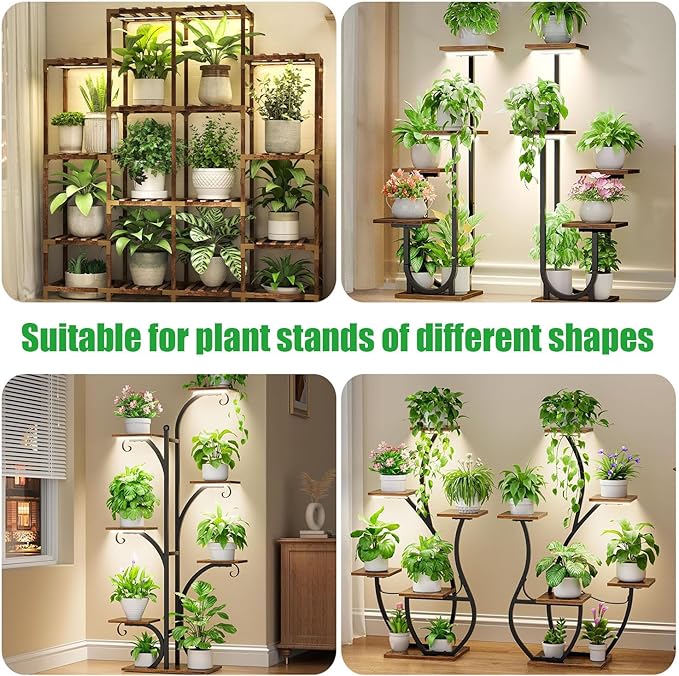 RWNTAO LED Plant Growing Lamp Strips, Full Spectrum 3500K Grow Light for Indoor Plants with 3/9/12H Timer and 10 Dimmable Levels for Green House Hydroponics Succulent, 4 Head 13 Inches