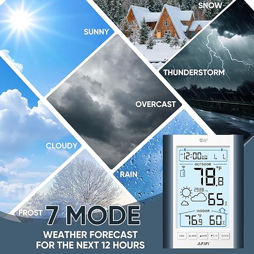 Indoor Outdoor Thermometer Hygrometer Wireless Weather Station - Inside Outside Thermometers Hygrometer Monitor with 330ft Remote Sensor, Battery Powered, Backlight Display (Blue)