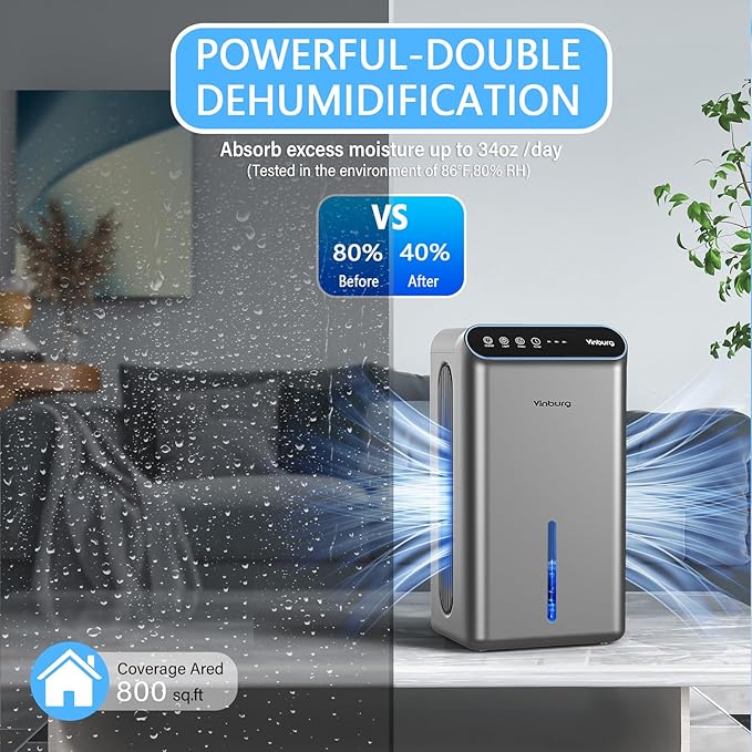 Dehumidifier for Home 1000 sq.ft - Small Quiet Dehumidifier with Auto Shut Off, Aromatherapy, 3 Gear Timer, Sleep Mode, 7-Color LED Light, Drain Hose for Bedroom, Bathroom, Basement, RV(Matte Silver)