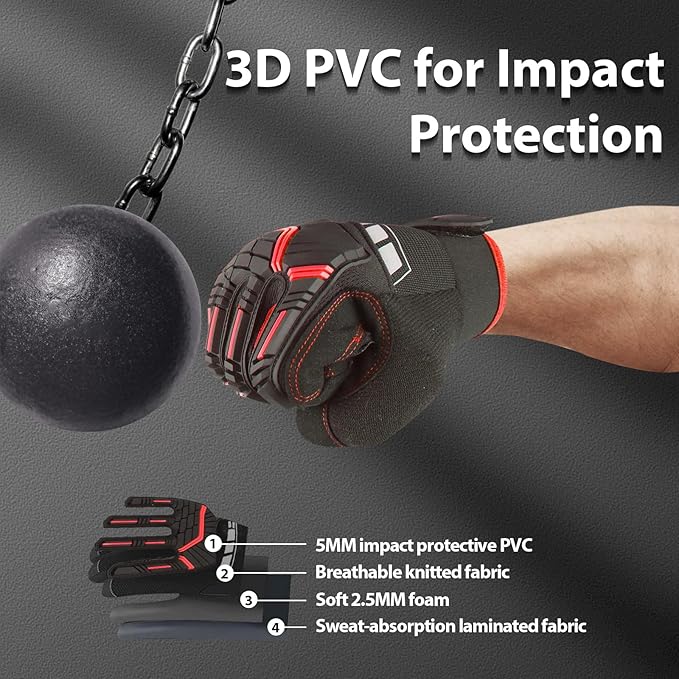 DLY Heavy Duty Work Gloves, Impact Protection Mechanic Gloves, Synthetic Leather Work Gloves, Touchscreen Capable