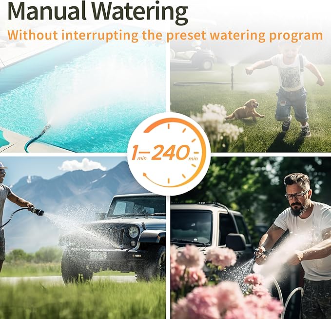 Diivoo Sprinkler Timer 2 Zone, Programmable Water Hose Timer 2 Outlet for Garden, Outdoor Automatic Irrigation System IPX5 Waterproof with Rain Delay/Manual for Lawn, Yard, Pool