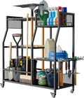 HOTEAGLE Garden Tool Organizer for Garage with 35.4” Width(High Stability), Outdoor Metal Utility Rolling Carts with Mute Wheels & 18.5mm Thick Rods, Easy to Clean, Black