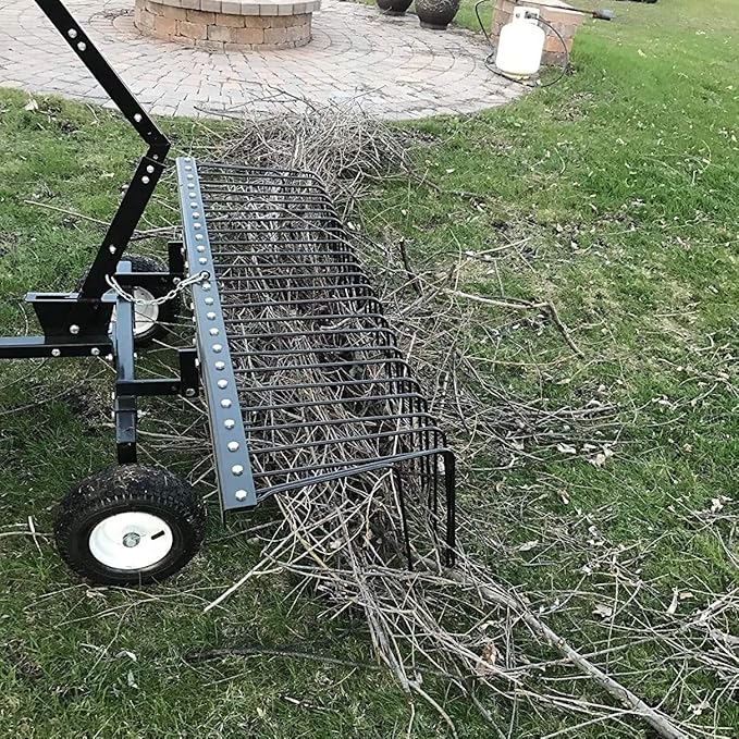 Yard Tuff 72 Inch Durable Steel Rake, Wheels, Lift Handle & Hitch for ATV, UTV, or Tractor