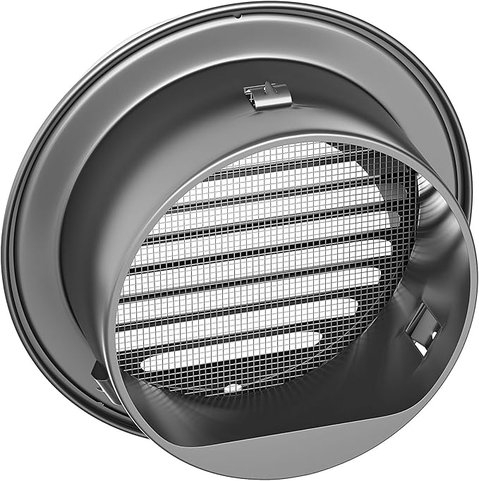 6" in Heavy Duty Thickened 304 Stainless Steel Air Vent Cover Louvered Grille Cover Vent Hood Round Cap Ducting Ventilation Air Outlet with Fly Screen Mesh for House (6inch-150MM Round Cap Black)