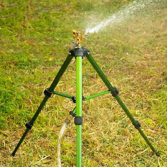 Hourleey Impact Sprinkler on Tripod Base, 6 Pack Heavy Duty Sprinklers for Lawn Yard Garden, 0-360 Degree Large Area Coverage, 3/4 Inch Connector Extension Legs Flip Locks with Brass Head
