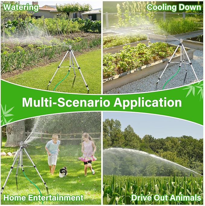 Heavy Duty Impact Sprinkler on Tripod Base,50 Inch Tripod Sprinkler with Brass Nozzle for Yard Large Area,Extra Tall 360 Degree Rotating,Waters Up to 90 Ft,Legs Extend Up to 50"