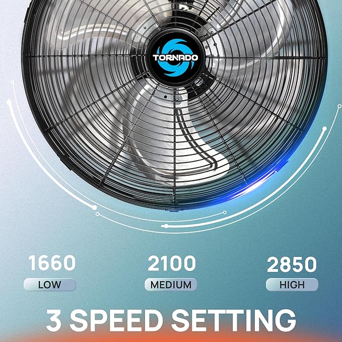 Tornado 16" Pro Series Oscillating Wall Mount Fan – High Velocity Heavy Duty Metal Fan for Industrial, Commercial & Residential Use – UL Listed, 3 Speeds, 2850 CFM, 120V